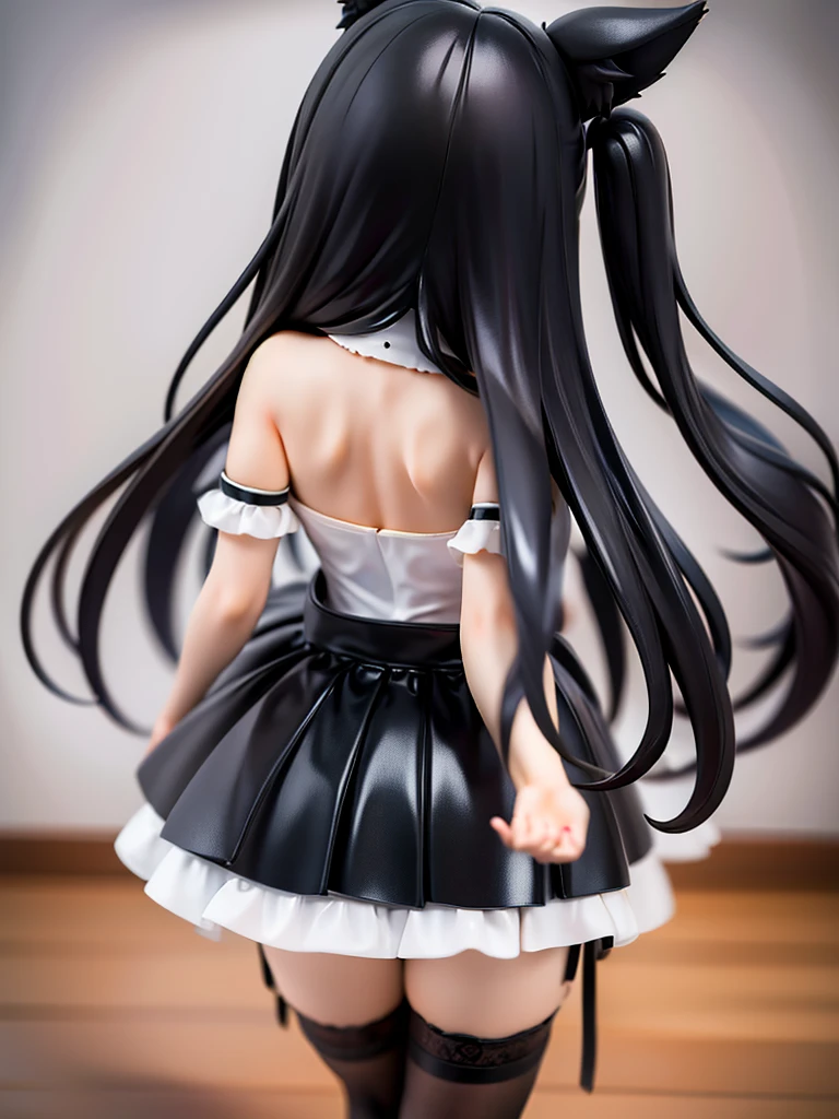 black long hair hyper cute wolf shota,frilly garter mini-skirt dress,butt,