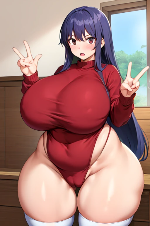 One Girl,Long Hair、Precise five fingers,{Knee-high socks}、(((Wide Hips)))、 (((Plump thighs)))、((Big Ass))、(Big Breasts) Embarrassed look,whole body、Sexy pose
