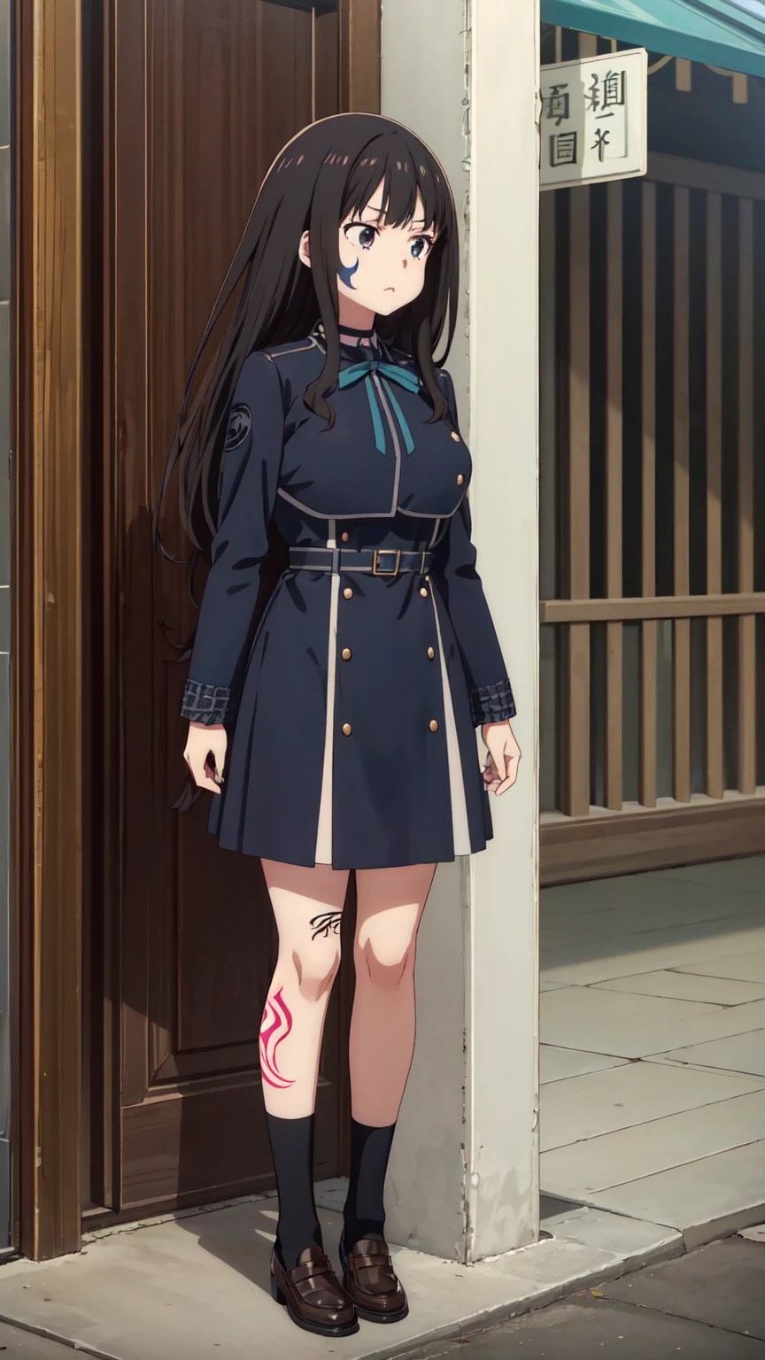 (((Pixel Perfect, Perfect in every detail))), alone, 1 personの女の子, Inoue Check, Licorice Uniform, View your viewers, Mouth closed, (((Pixel Perfect, Perfect in every detail))), alone, 1 person, Chisato Nishikigi, Uniform sake, Looking at the audience, 1 personの女の子, alone, chest, Neck ribbon, Collared shirt, Uniform sake, Two-tone micro mini dress, Blue Dress, Long sleeve, Red Belt, (((1 personの女の子))),(((alone))),(((1 person))).loafers、Black socks、女の子erson, whole body,（Looking up:1.4） alley, Contact us, Talk to your audience、Are Are standing、, 1 Girl}} Are standing,,{Show Viewer,, tattoo, High heels, saliva, tattoo、顔を強調するAre standing、Shaving, (下腹部のtattoo:1.5), (ハートのtattoo:1.5), (belly but ton: 1.1), 女の子1 pon, whole body,choker、slave、 Big Breasts、chestの膨らみ，big、Expressionless、（Blacknee-length socks:1.4）