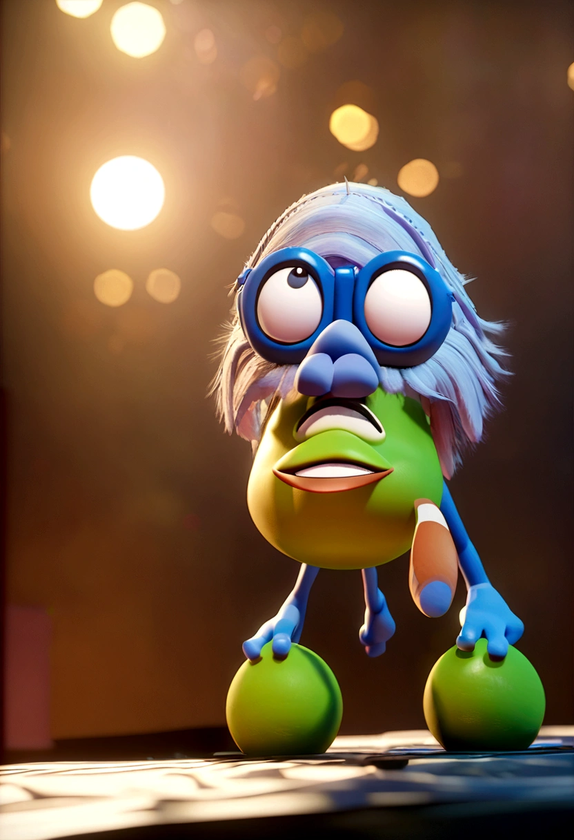 Cartoon character of a man in black glasses and blue shirt, an animated character, stylized character, animation style rendering, 3d stylized, Arnold Maya rendering, Stylized 3D rendering, toon render screenshot, 3d character, 3d character, Stylized 3D rendering, 3D character rendering, cartoon character, Personagem de close up, character posing, (Pixar-style) (master part:1.2) (bokeh) (best qualityer) (skin detailed) (detailed texture) (8K) (Argilla) (cinematic lighting) (sharp focus，Sit down and lift your upper body
