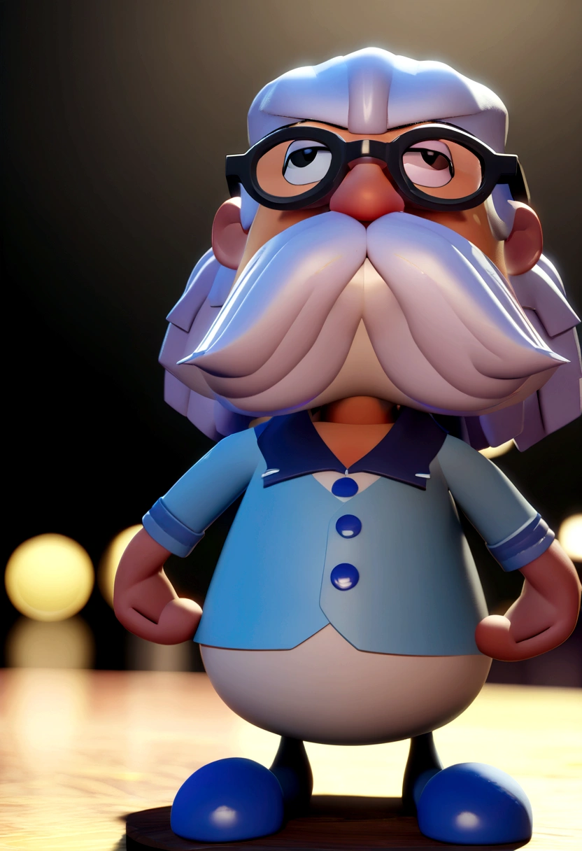 Cartoon character of a man in black glasses and blue shirt, an animated character, stylized character, animation style rendering, 3d stylized, Arnold Maya rendering, Stylized 3D rendering, toon render screenshot, 3d character, 3d character, Stylized 3D rendering, 3D character rendering, cartoon character, Personagem de close up, character posing, (Pixar-style) (master part:1.2) (bokeh) (best qualityer) (skin detailed) (detailed texture) (8K) (Argilla) (cinematic lighting) (sharp focus，Sit down and lift your upper body