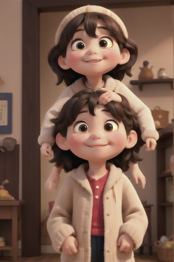 masterpiece、Highest quality、Feeling happy、A girl about 3 、Feeling the warmth of parents、Dressed like a 、Being hugged by parents、An adorable figure looking up at its parent's face