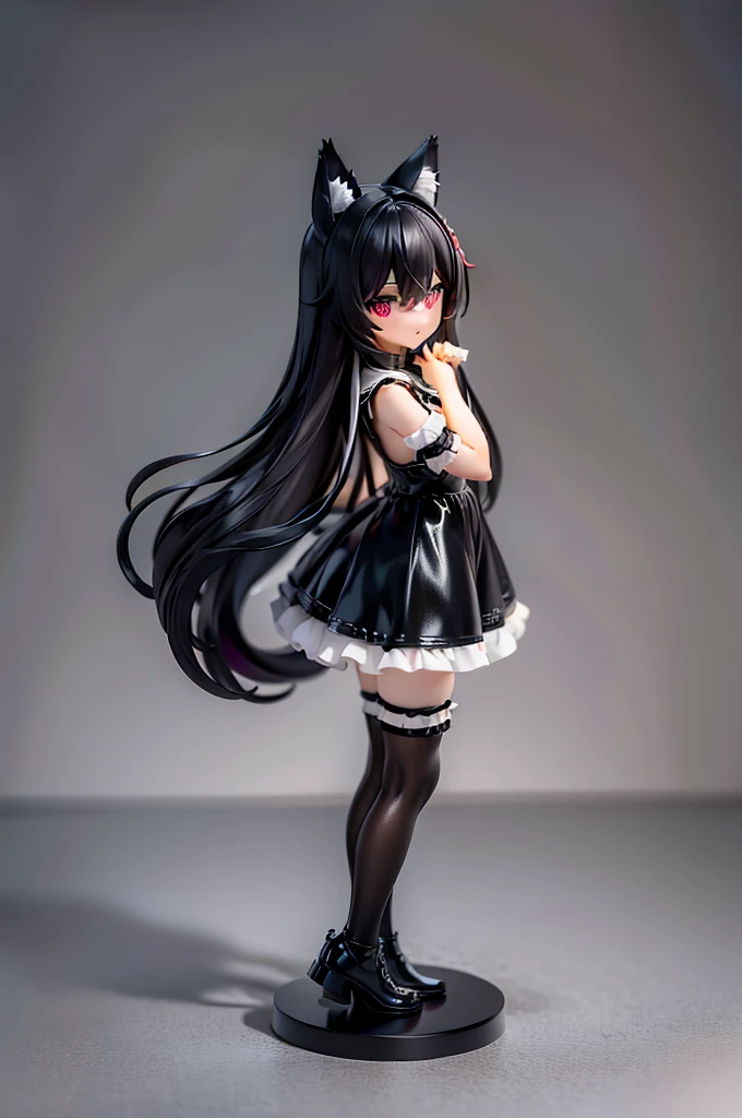 black long hair hyper cute wolf shota,frilly garter mini-skirt dress,butt,