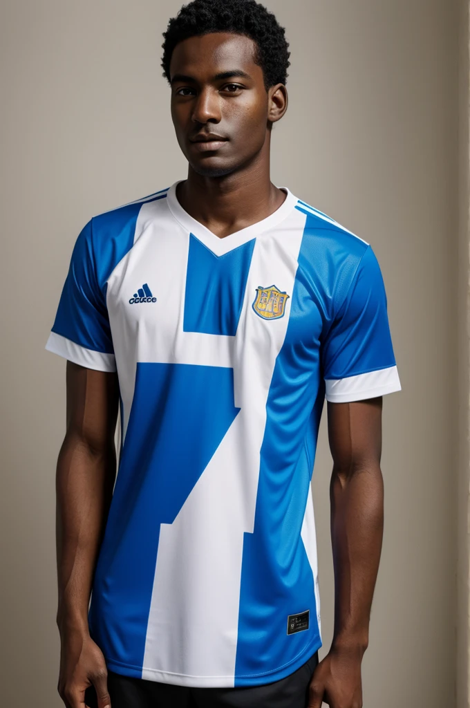 Dark-skinned man with the Barranquilla junior shirt