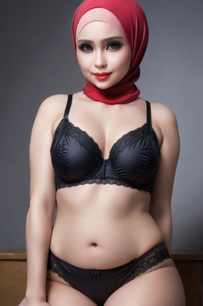 ((Chubby)), ((Straddling)), "Naked Lingerie Bra" ((Hijab Stylish)), (Malaysia female), age , 8K, photottorialism, G-String, ((RED LIPSTICK))
