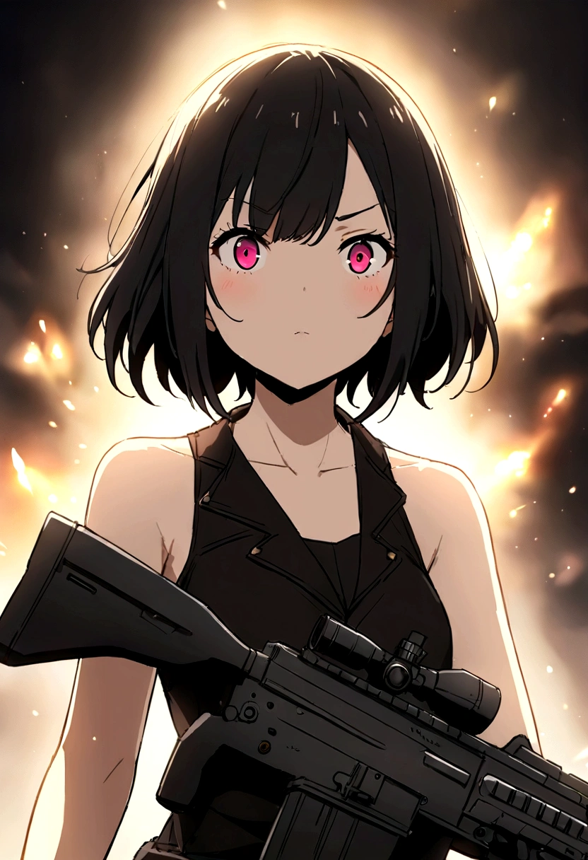 Character Design、Cool pose、重tank、KV-1、Personificationanime、tankのパーツ、mechanical、Armor、tankの艤装、tankの部品でできた服、tankの部品が付いた服、Highest quality、high resolution、Detailed Description、Detailed Background、Accurate depiction、tank、tank娘、Personification、tankのPersonification、animeスタイル、anime、girl、Hold a large caliber rifle、Black Short Hair、Sharp Eye、cute