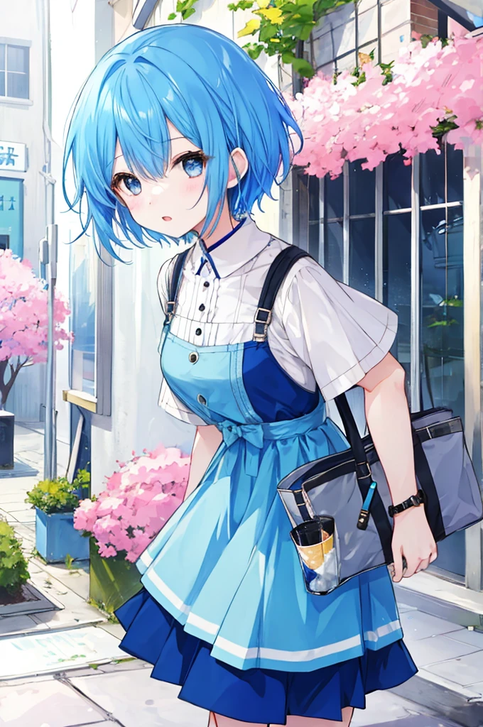 Girl、Blue hair short、Feminine fashion