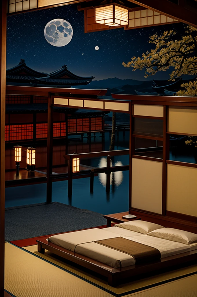 Geisha room moon Japan birds 