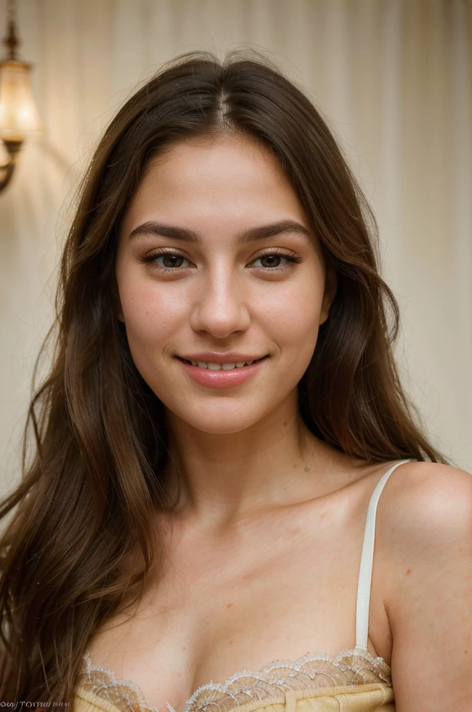 realistic portrait of a 20 year old woman, beautiful detailed eyes, beautiful detailed lips, extremely detailed eyes and face, long eyelashes, small nose, attractive face, cute smile, white teeth, skinny face, light brown eyes, black long hair, blonde long hair, Jordanian, Arab, bright yellow shirt, photorealistic, 8k, high resolution, masterpiece, realistic skin texture, natural lighting, detailed facial features, elegant, charming, (best quality,4k,8k,highres,masterpiece:1.2),ultra-detailed,(realistic,photorealistic,photo-realistic:1.37),sharp focus,vivid colors