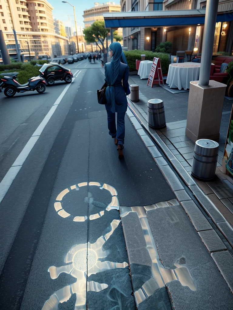Blue Hair Surrealism, Character table, Reference Table, Standing painting, 8K, Super Detail, 1080P, Women HD, 4K, 8K, 16K, high resolution, best quality, high quality, Anatomically correct, masterpiece, precise, Ultra HD，grace，Unreal Engine，Delicate face，Long braids，slim，Long legs，miniskirt