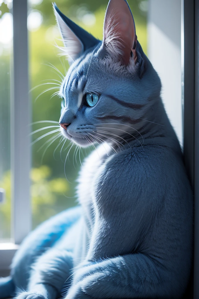 A blue cat, arte anime 