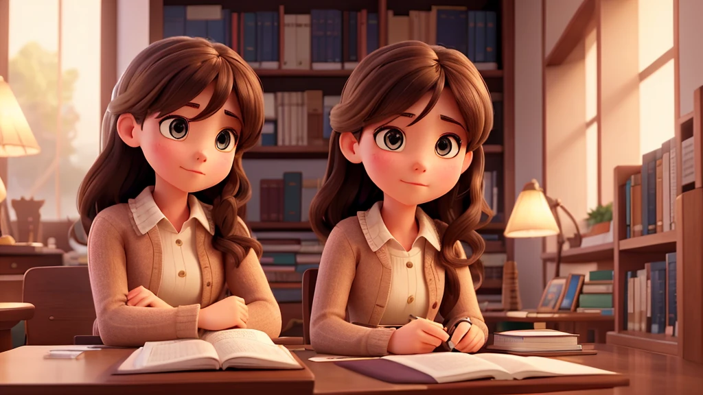 a girl studying in a library, full body, reading a book, warm lighting, photorealistic, 8k, high quality, intricate detail, portrait, realistic, elegant, serene, peaceful, soft colors, natural lighting