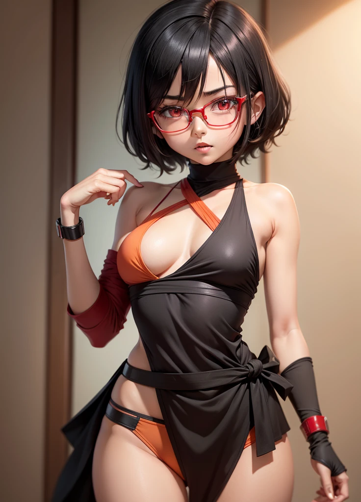 Sarada sfwn, sexly, Decode ripped flat beautiful breasts, short black hair , eyes black, and with red glasses , peach skin , is 8 years oldhinobi outfit , It's in the Shinobi Academy cafeteria.,(work of art, high resolution),frightened facial expression ,weep,body soaking wet,hair wet,Dog Collar, slave , capturing the dark allure of forbidden desires,trapped by twisted tendrils, Pliers are on a chain, underdog, dark prison, the area near the body is wet,scared expression , Extreme decode, flat chest pointed pink nipples, big-ass, flat belly, sobbing,whole body