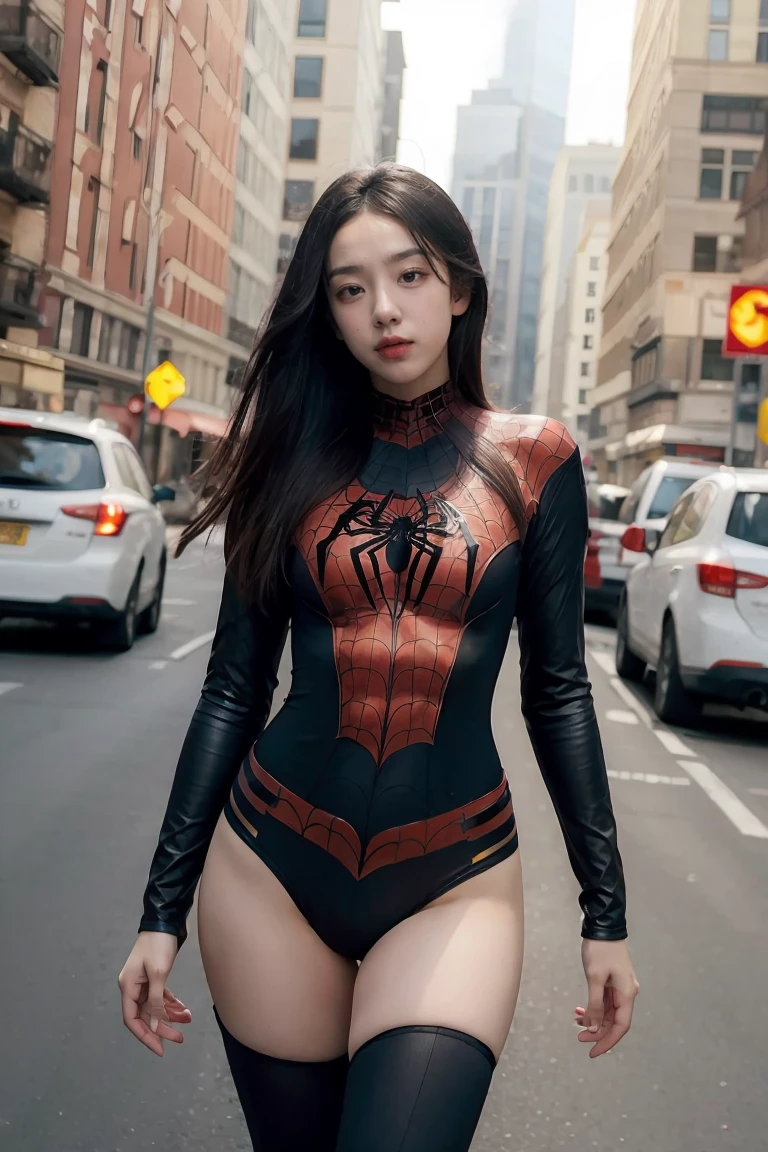 (masterpiece), best quality, perfect body, 18yo GIRL, spiderman armor suit,