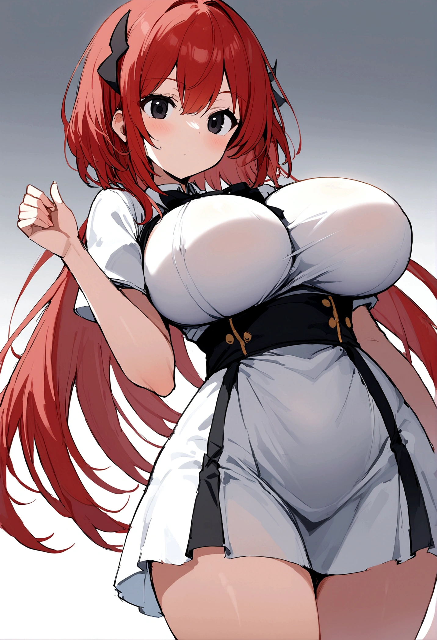 My name is Hikaru, I am a white test woman with long red hair and black eyes. I am 1.60 cm tall and weigh 46 kg. My breast sizes are 300 cm, my waist is 60 cm and my hips are 200 cm. dressed in a short and simple white dress . With big breasts 300 cm