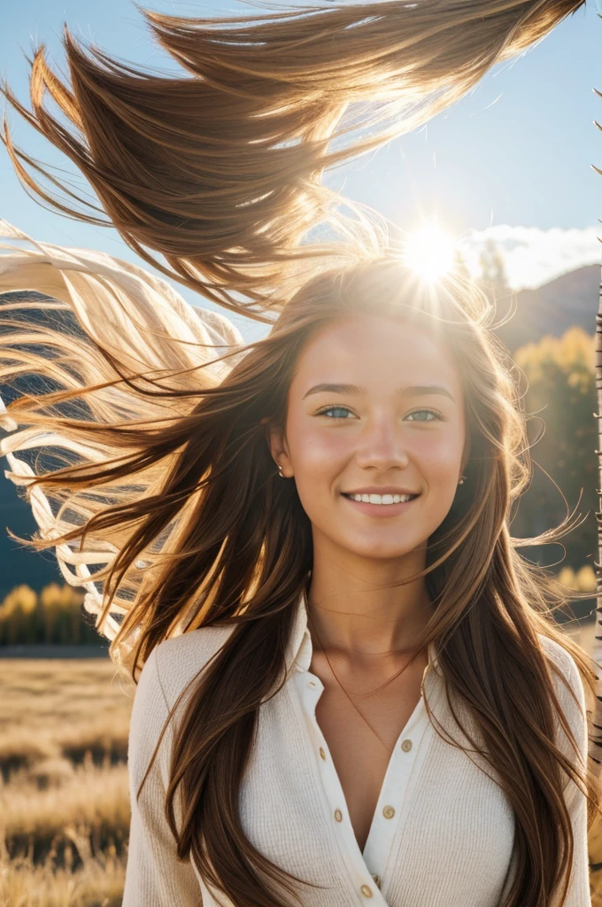 Best quality, color, birch, girl with a brown braid. Sun, wind, happiness!
