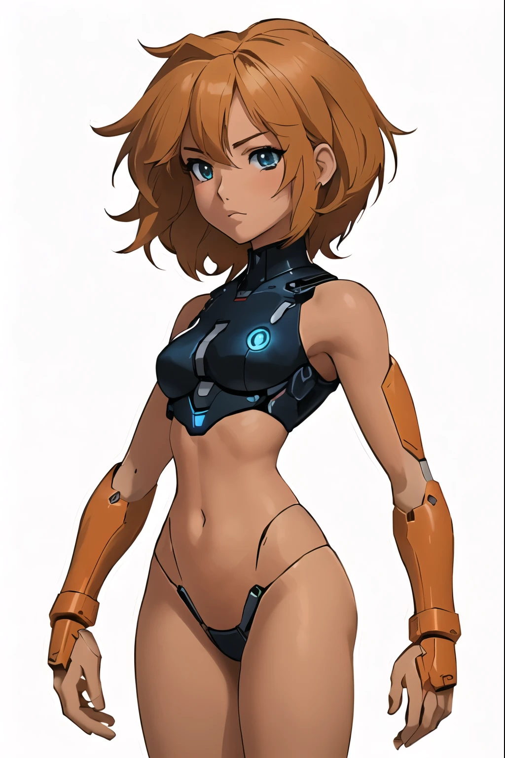 anime style woman in bikini with robotic arm, perfect android girl, beautiful cyborg girl, gynoid body, girl with mecha cybernetic armor, gynoid cyborg body, robotic anime mixed with organic, female lock, perfect anime cyborg woman, science fiction character, wlop and krenz cushart, android heroine, beautiful robot character design