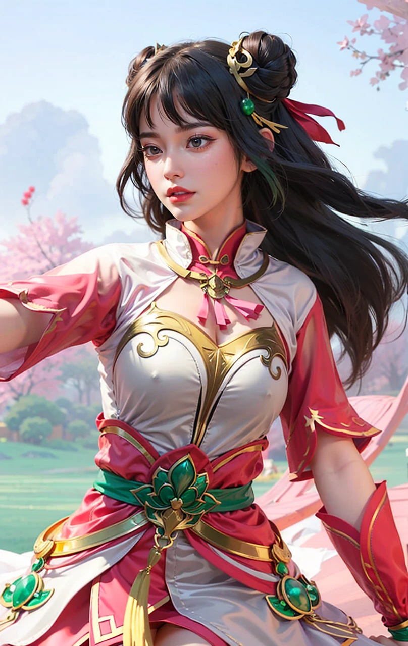 a close up of a girl(vexana) , green hair , big booobs , shadowbringers cinematic, 4 k detail fantasy, a beautiful fantasy empress, game cg, xianxia fantasy, xianxia hero, 2. 5 d cgi anime fantasy artwork, cinematic goddess close shot, ruan jia and artgerm, wow 4 k detail fantasy, hyperdetailed fantasy character
