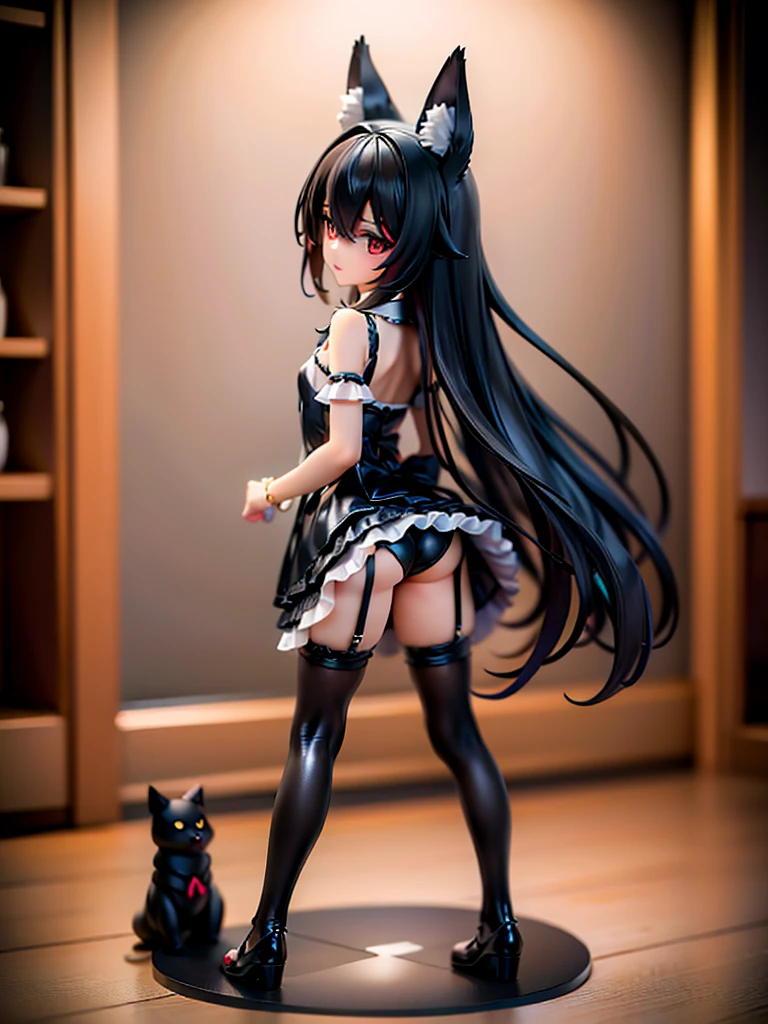 black long straight hair shota,hyper cute fenrir shota,ultra frilly miniskirt dress,garter belt,Garter stockings, cute ass,