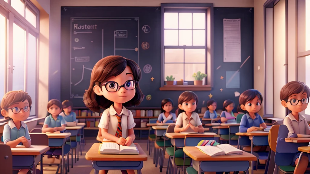 a student asking question in the classroom, raise hand, full body, sitting at desk, classroom interior, blackboard, books, pencils, chalk, sunlight through windows, soft lighting, warm colors, photorealistic, highly detailed, 8k, hyper-realistic, masterpiece