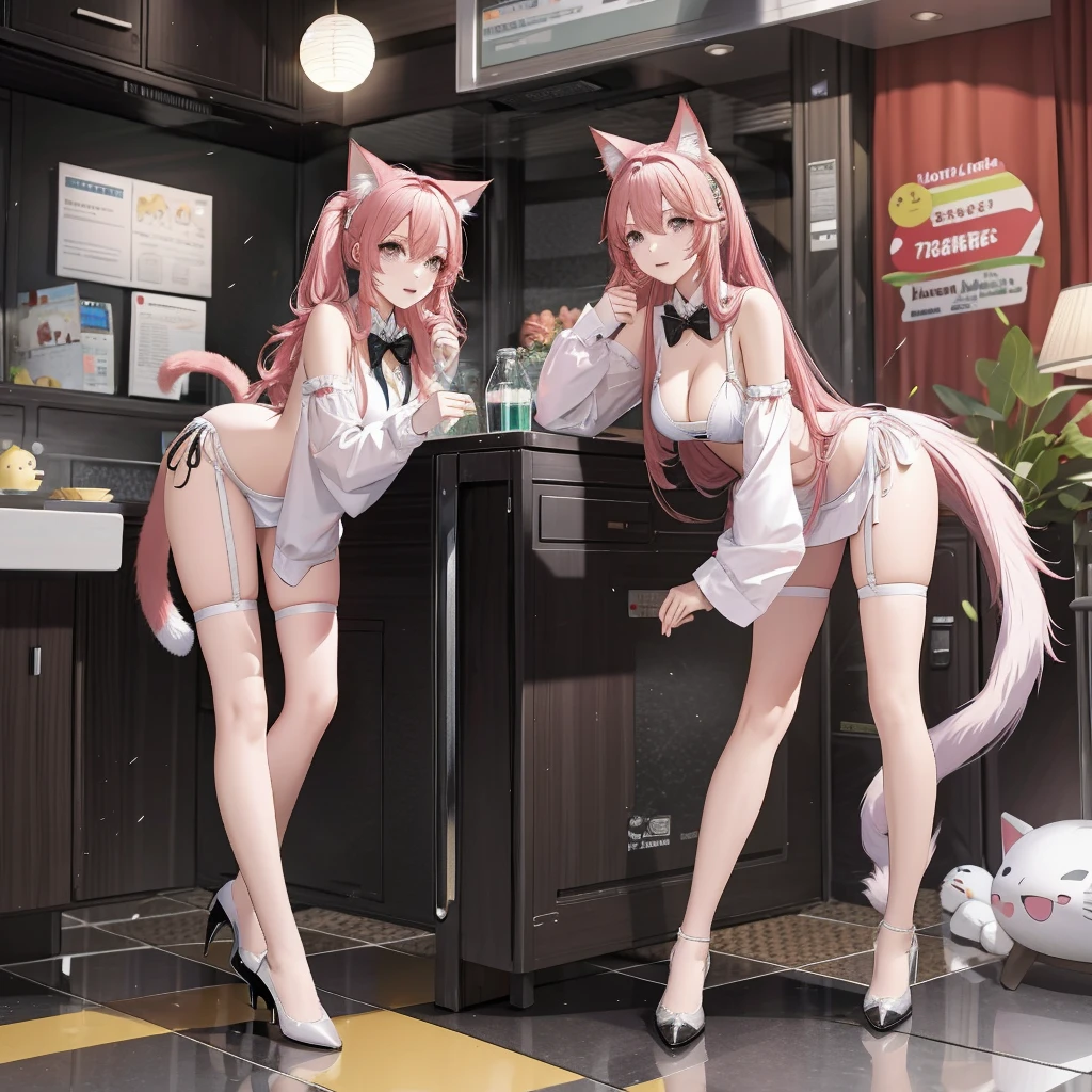 Anime Girls Cosplay，cat ears and tail,Cheating