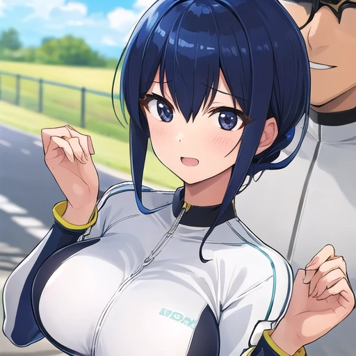 showing face,Super detailed、big breast,Racing Suits,super Embarrassing,