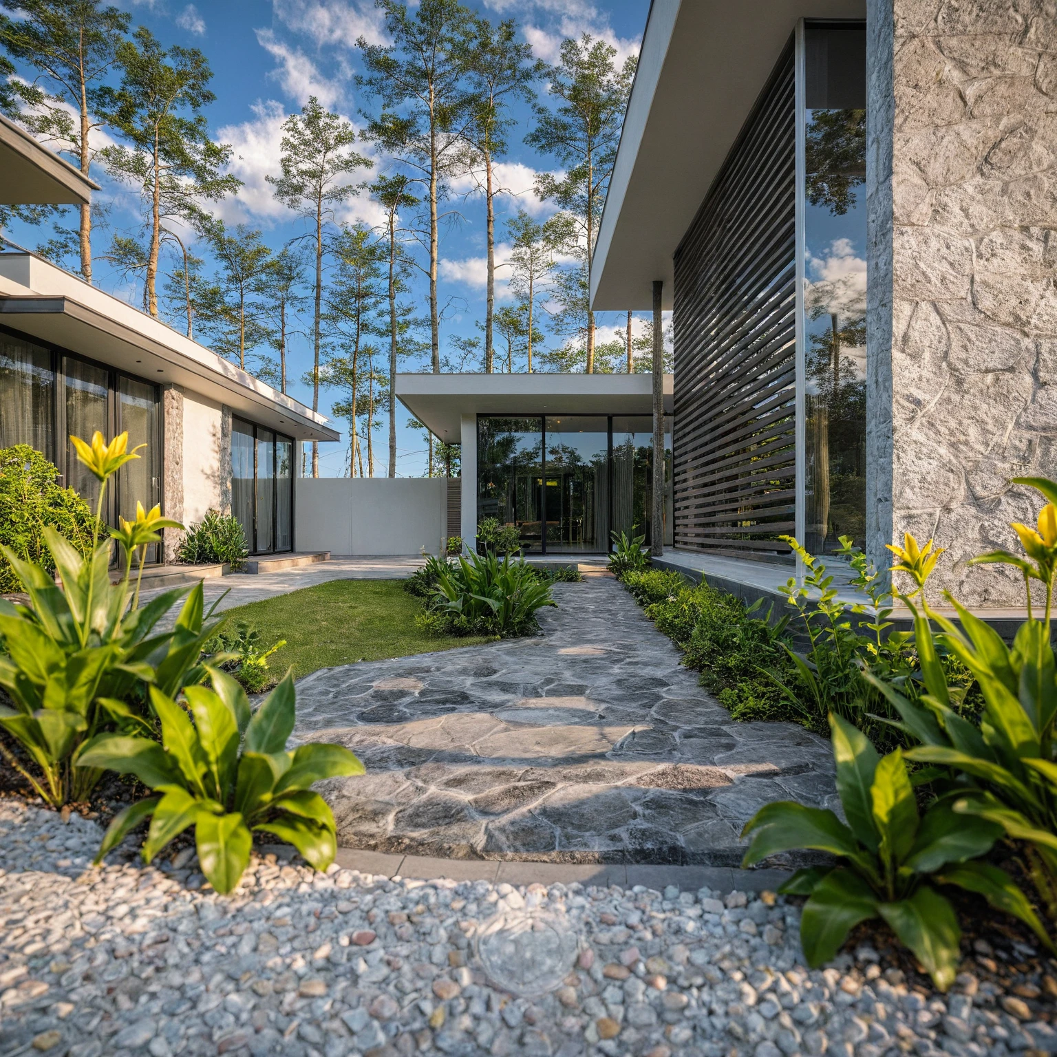 Masterpiece, high quality, best quality, authentic, super detail, outdoors, onestoreyvillaXL, aiaigroup, house style modern on the street ,stairs, white wall ,road,pavement, grass, trees, sky, cloud, (daylight:1.1)
