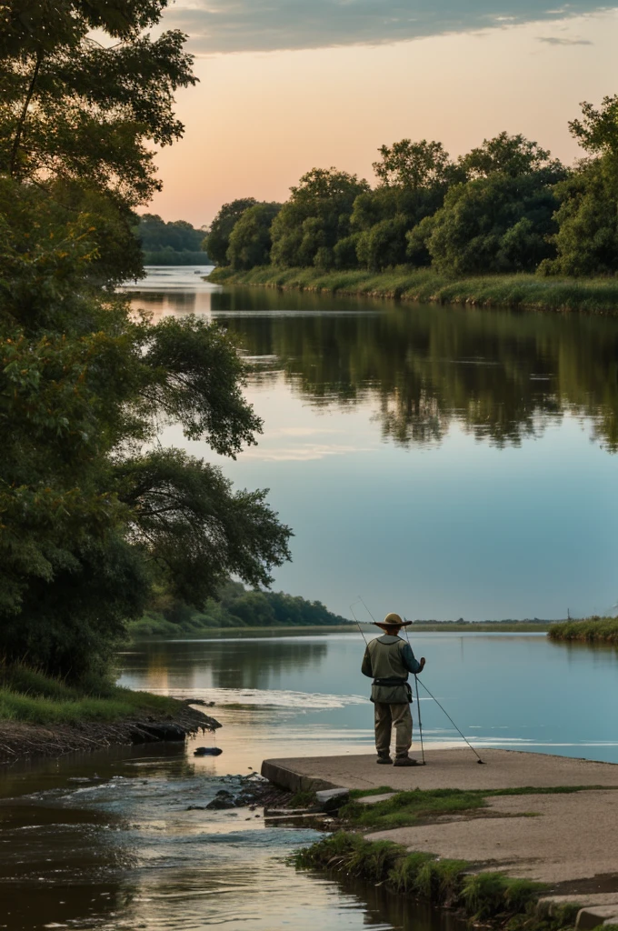 Fisherman on the river bank