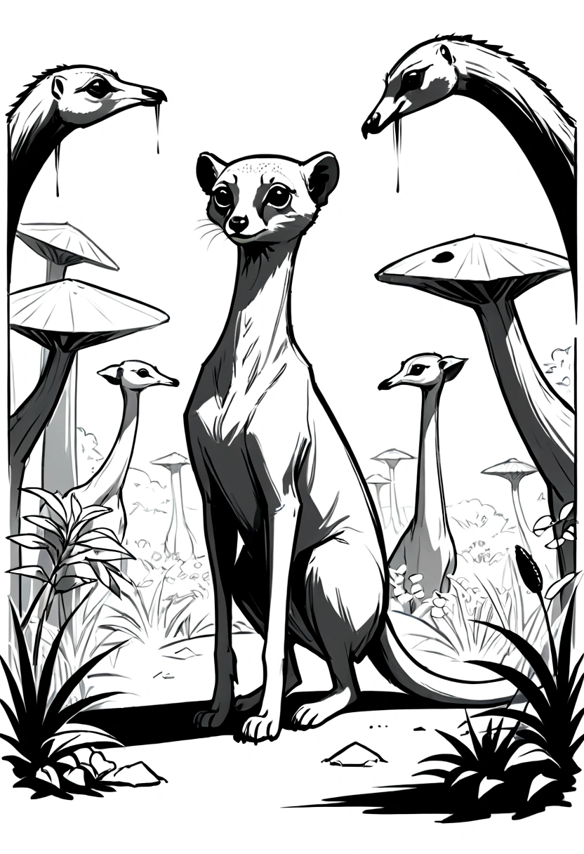 Zoo Animals,suricata,sketch style,coloring page,White background