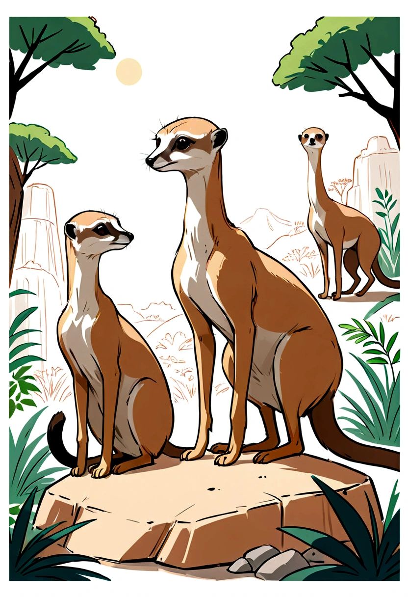 Zoo Animals,suricata,sketch style,coloring page,White background