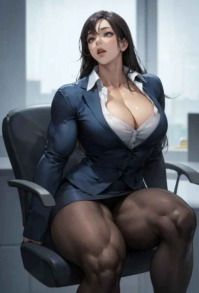 blazer,office lady,pantyhose,pecs,muscular female,muscular girl, alternate muscle size, best quality,masterpiece