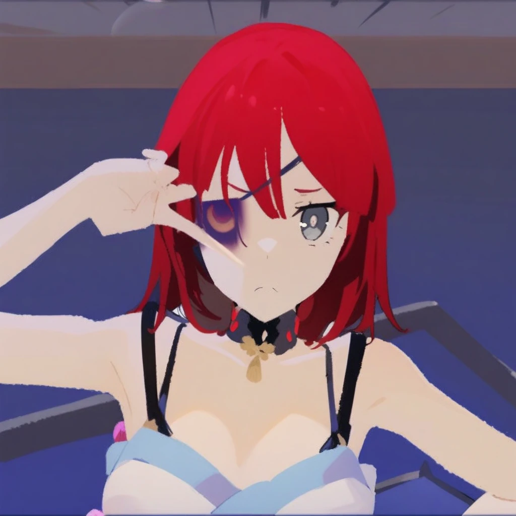 masterpiece, best quality, very aesthetic, absurdres, newest,1girl,upper body, from below, (contempt, disgust,shaded face,looking at viewer,frown),
Kamisato Ayaka,Kamisato Ayaka(genshin impact), light blue hair, blunt bangs, a small gold ornament, grey eyes, pony tail , medium breasts,  blue Japanese clothes, obi, white socks