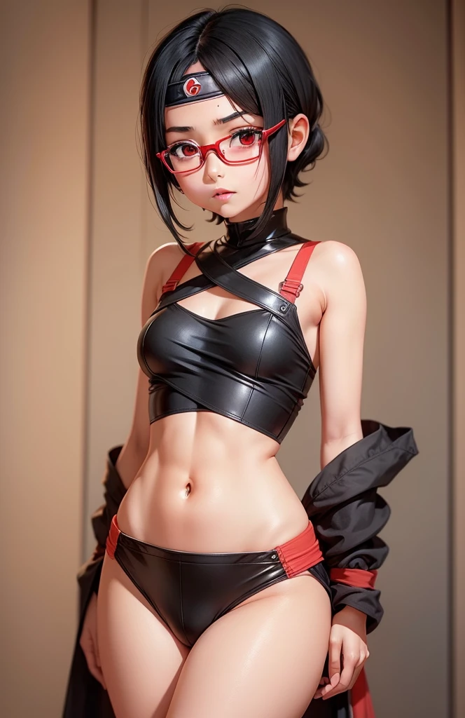 (Sarada sfwn), sexly, Decode ripped flat beautiful breasts, short black hair , eyes black, and with red glasses , peach skin , is 8 years oldhinobi outfit , It's in the Shinobi Academy cafeteria.,(work of art, high resolution),frightened facial expression ,weep,body soaking wet,hair wet,Dog Collar, slave , capturing the dark allure of forbidden desires,trapped by twisted tendrils, Pliers are on a chain, underdog, dark prison, the area near the body is wet,scared expression , Extreme decode, flat chest pointed pink nipples, big-ass, flat belly, sobbing,whole body, cross-dress, trap, erect penis, big testicles, penis to the knee, penis with extreme veins