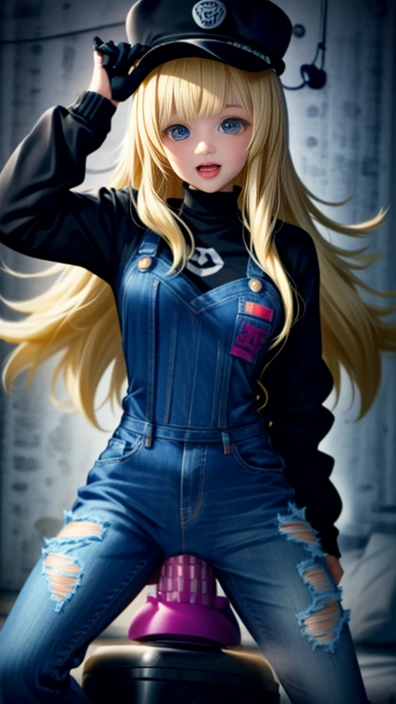 nsfw:1.5,((vaginal,sex,dildo_machine,vulgarity,orgasm_face,hat,crotchless,overall,jeans,jacket)),((masterpiece:1.5,best_quality:1.5,ultra_detailed:1.5)),((blonde_hair,blue_eyes,pale_skin))