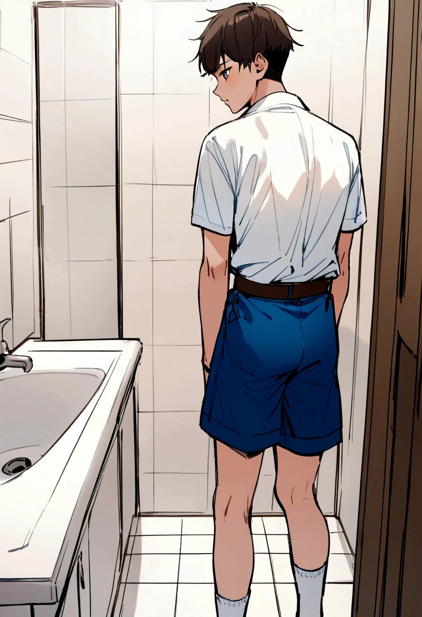 shota furry boy sex handsome solo no shirt no pants Bathroom Big dick Anubis gold blue hair