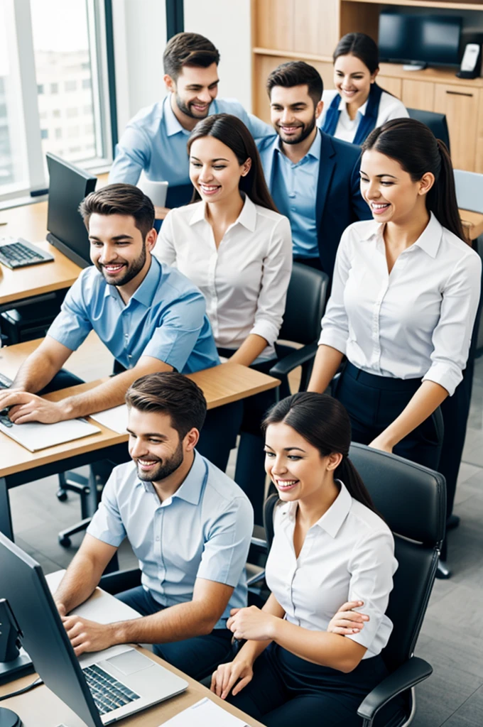 Employees working in a company happily