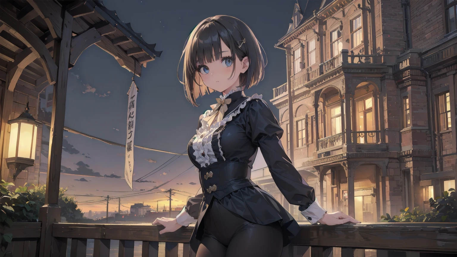 (Highest quality、16K、masterpiece、Ultra-high resolution、Victorian era、Photorealistic:1.2)、Cowboy Shot、One-length bob cut braided hair clip with front drop、Branded Uniforms cute、clear、 Tsundere、Heroine's Attributes