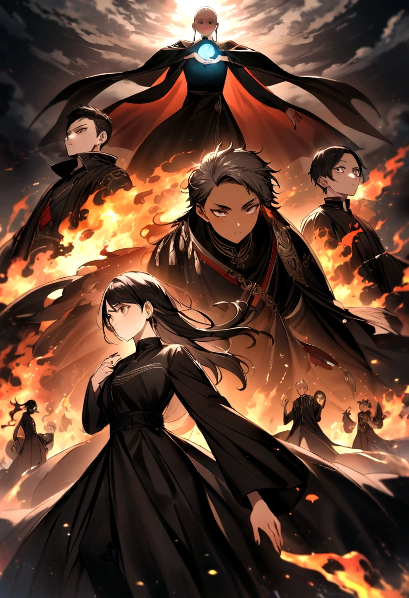 five teenagers from Indonesia, two women and three men, each with the power of water, fire, earth, air and black magic, wearing black robes and a man with the power of black magic as the leader