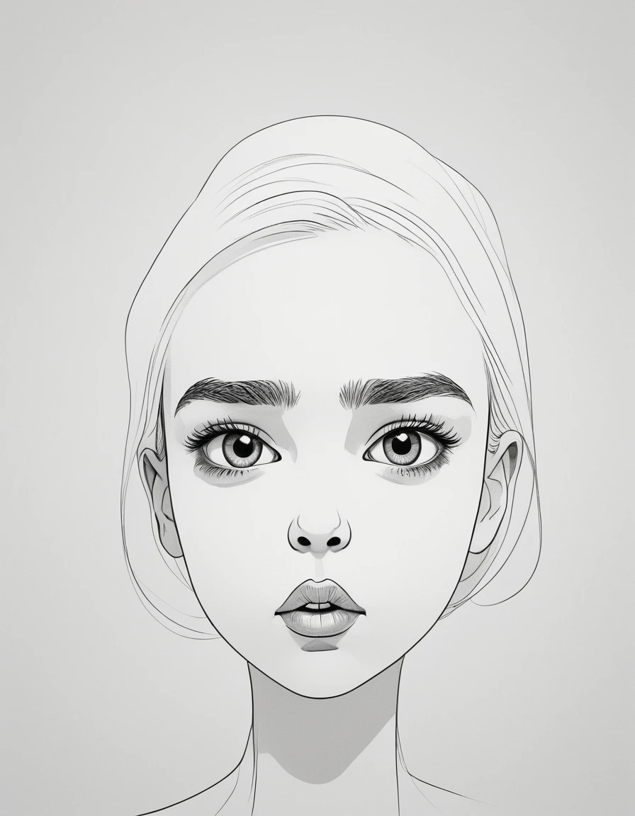 monochromatic minimalist portraits, simplistic cartoon, satirical humor, Random expression, strong facial expression, simple details, minimalistrounded --ar 1:1