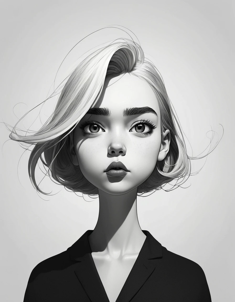 monochromatic minimalist portraits, simplistic cartoon, satirical humor, Random expression, strong facial expression, simple details, minimalistrounded --ar 1:1