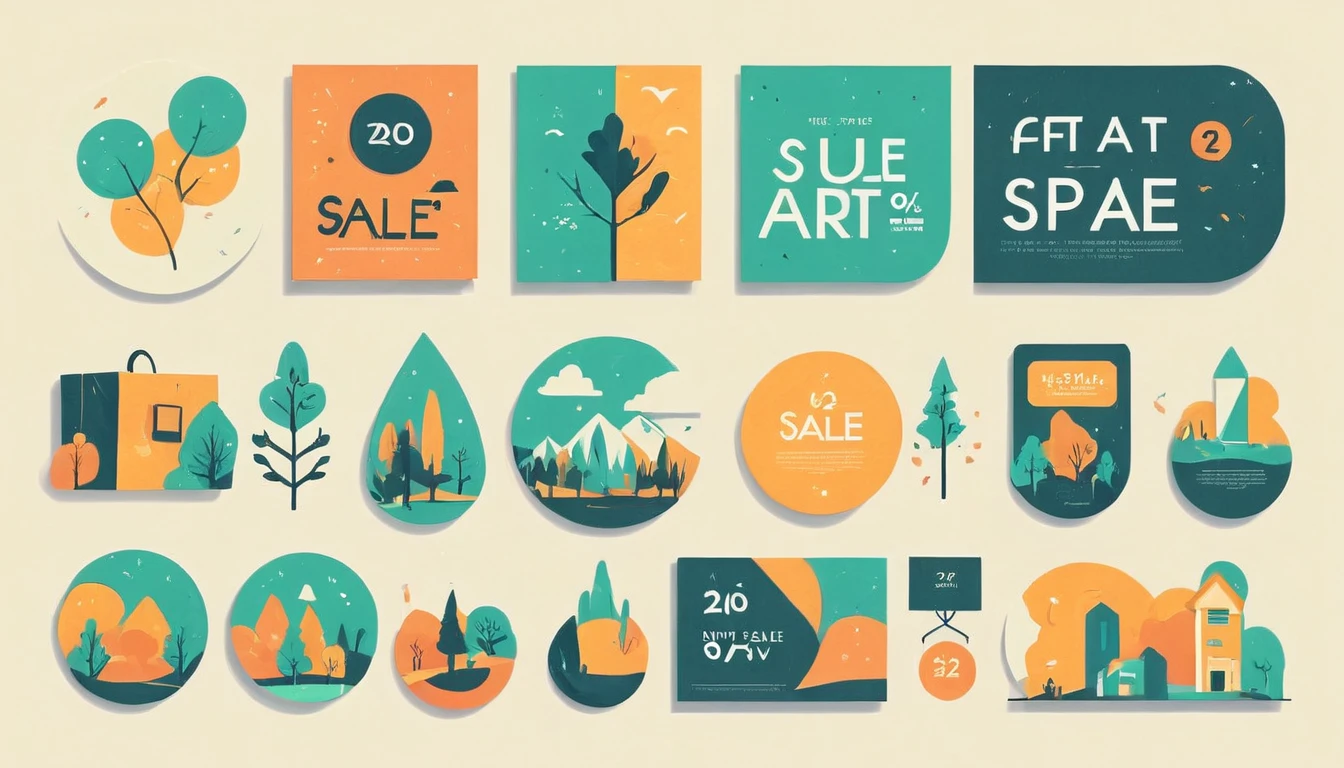 Flat 2D art, design realistic sale template, simple flat color, 2-dimensional, flat 2d art style, simple shapes, simple vector