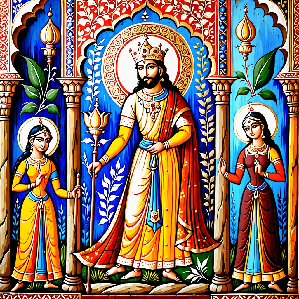 indian medieval painting, high quality, ultra hd, very vibrant and colored, high resolution, cinematic