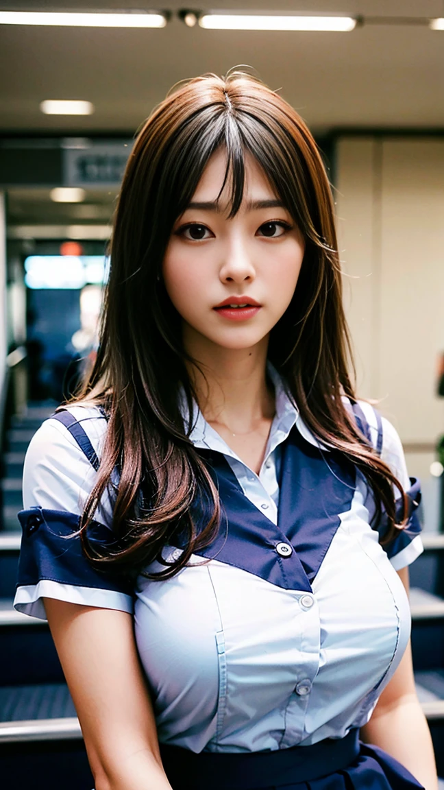 Magic Mix Real、(Live Shooting:1.2)、(Photorealistic:1.4)、The beauty of beautiful details、Huge file sizes、Super detailed、High resolution、Highest quality、Escalator Skirt、High school girl uniform、Lower body close-up、