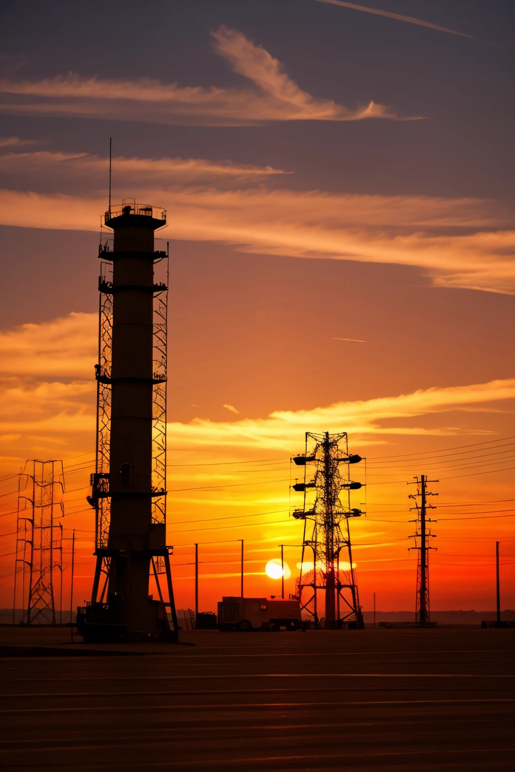 electromechanical industry red sunset background