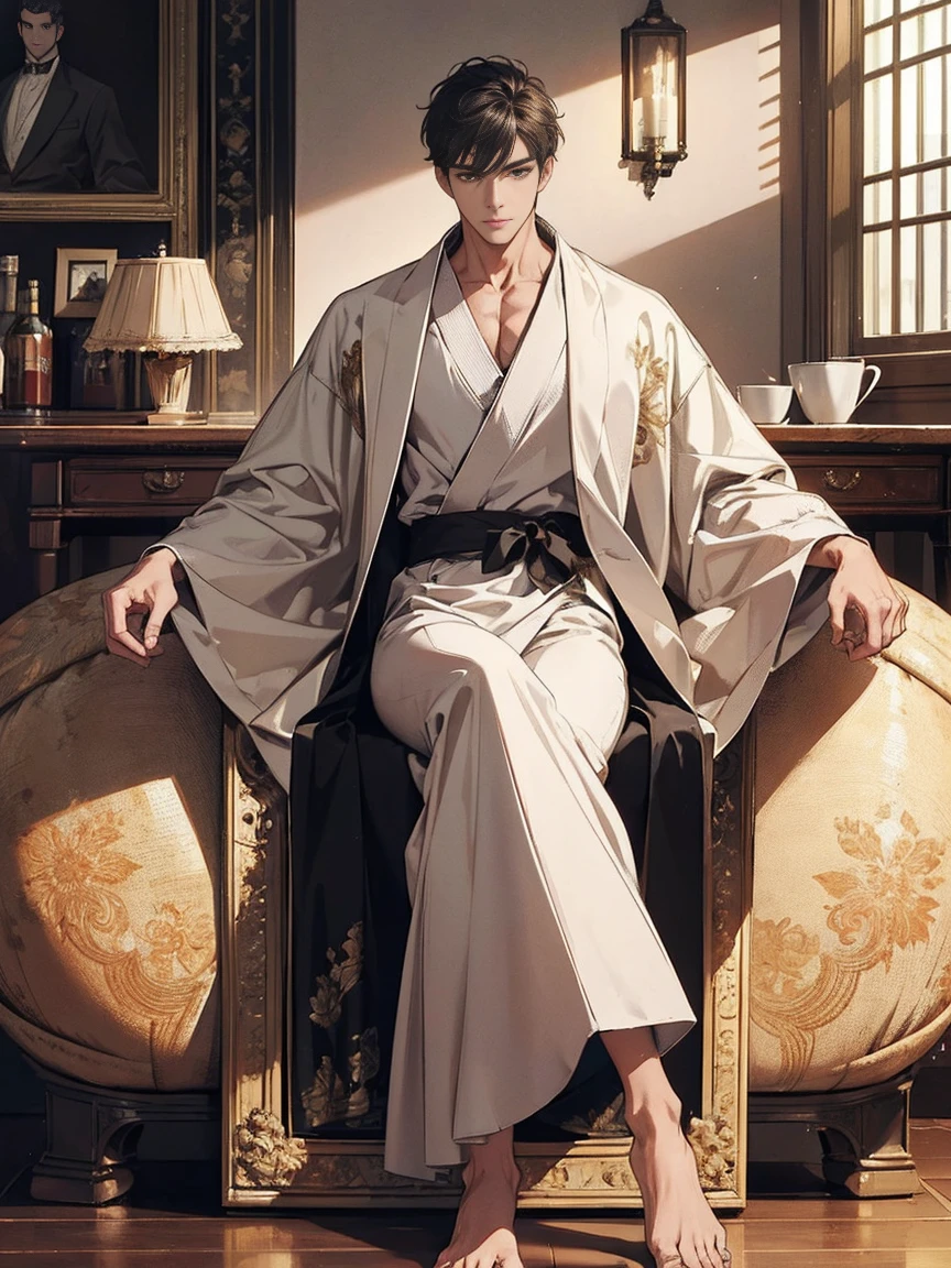 (masterpiece), (highest quality), (super detailed), ultra-detailed, Beautiful face, (((male))), whole body, Down to the toes, Wearing a robe, Stylish, Muscular,