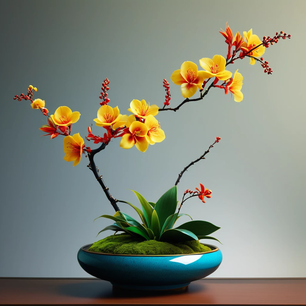 aesthetic ikebana, high quality, ultra hd, very vibrant and colored, high resolution, cinematic