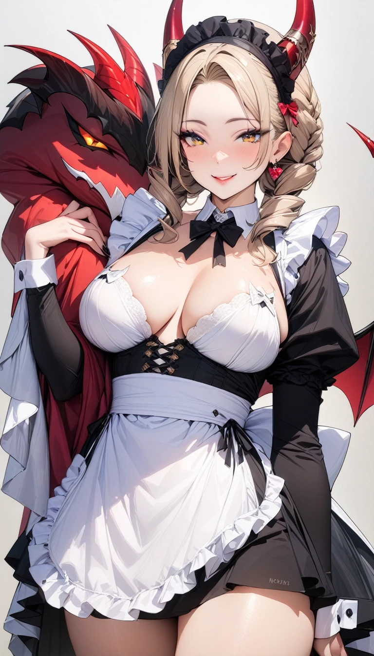 ((最high quality, 8K, masterpiece)), High resolution、(high quality: 1.5)、Very detailed、Detailed face、Bright colors、Natural light、Fine grain、Colorful eyes、Beautiful Face、非常にDetailed faceのテクスチャの女性,masterpiece, 最high quality, Detailed and beautiful eyes,最high quality、Best image quality、masterpiece、.々Hairstyle,girl,Just beautiful,devil,Succubus,horn,smile,masterpiece、最high quality,mature female,so beautiful、High resolution,(Rich:1.3),(noble:1.3),1 person,(Maid:1.3),clear,make,(nobleの館:1.3),(smile)、smile,(masterpiece:1.2)、(最high quality:1.2)、Latest Glossy Skin