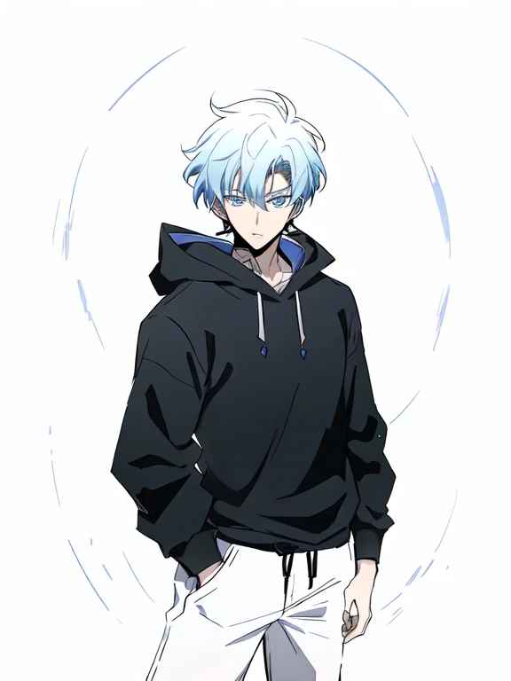 anime style drawing of a man with a piercing gaze, 8k badass anime, tall blue eyed anime man, handsome man in demon slayer art, inspired by Okumura Masanobu, trigger anime art style, official anime stills, main anime art, male anime character, background garden, full body, young anime man, official art, epic anime style, handsome anime poses