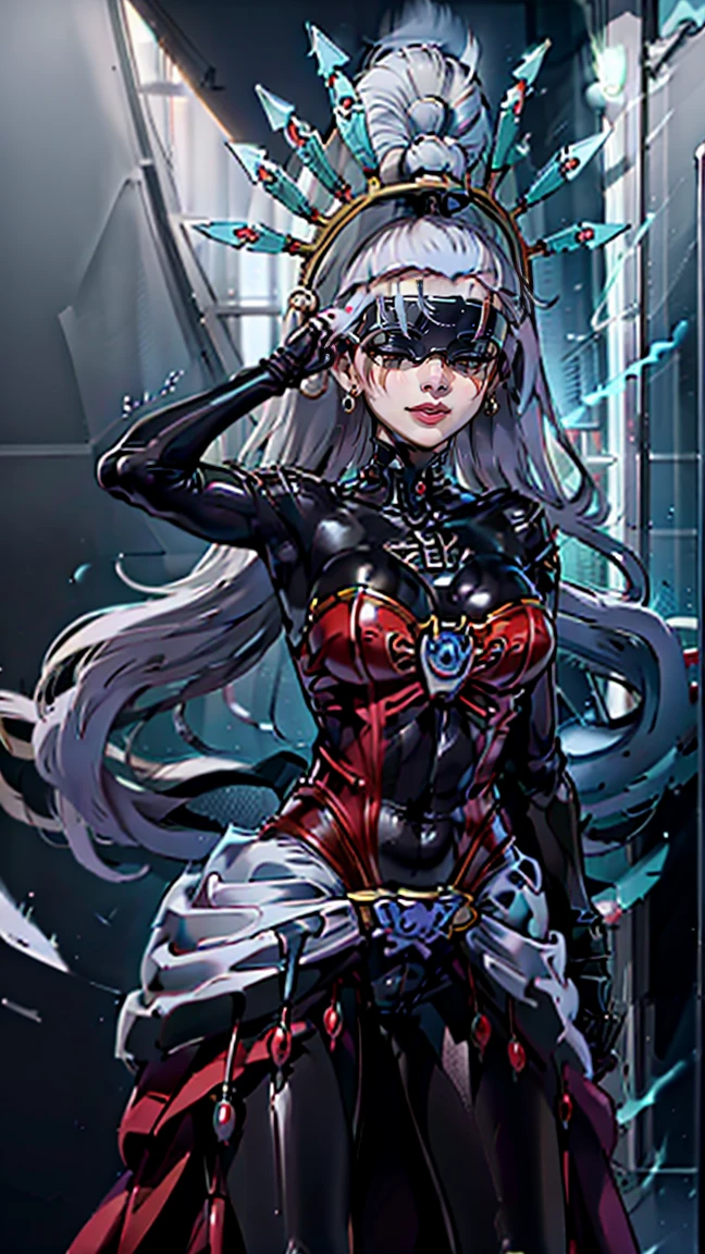 1 Girl,Browsing Caution,Helmet,(( brainwashing, visor)), wire, ((yvraine, long hair, jewelry, very long hair, ponytail)),Unsdef,short hair, Brown Hair, hair ornaments, high ponytail, ponytail,Huge breasts, clavicle, Glowing purple eyes,absurdes, brainwashing,Hollow Eyes, ((Expressionless,Emotional erasure)), (Black latex tight bodysuit),avert your eyes , Whole body shape,((stand up, salute))(Highest quality、4K、8K、High resolution、Must have:1.2)、Very detailed、(reality、Realisticです、Realistic:1.37)、ticker、hyper HD、Studio Lighting、Ultra High Definition Paint、Sharp focus、Physically Based Rendering、Extreme Detail、Professional specifications、Vibrancy and color、Blurred、Sports portrait、landscape、Horror Style、Anime Big 、sf、photograph、Concept Artist、Five Fingers, Perfect body, {{{masterpiece}}}, {{{Highest quality}}}, {{Very detailed}}, {shape}, {{Very delicate and beautiful}},Improved cost performance、all roles、Canon 5D MK4でphotograph、photograph,
