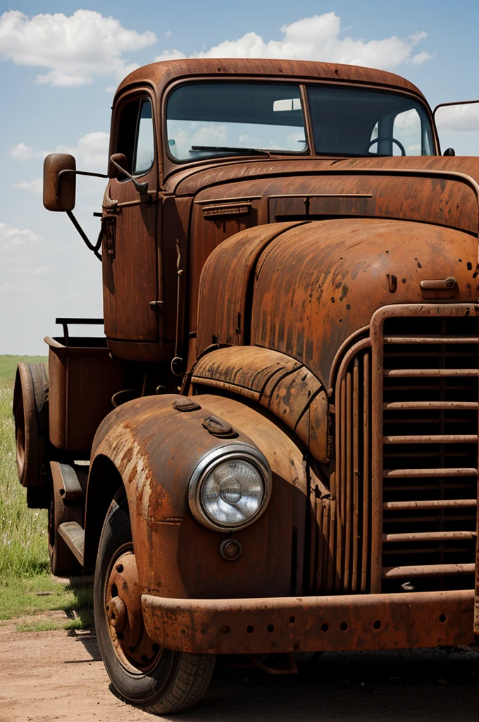 Old and rusty surreal truck, humanized with man traits